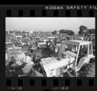 Protesting farmers rally tractors at Federal Building in West Los Angeles, Calif., 1977