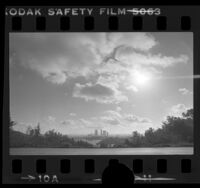 Distance view of Los Angeles skyline from Elysian Park, 1978