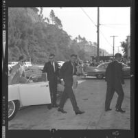 President John F. Kennedy arriving at Peter Lawford's beach house in Santa Monica, Calif., 1961