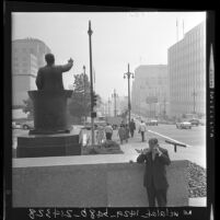 Smoggy day at 1st and Hill Streets in Los Angeles, Calif., 1962