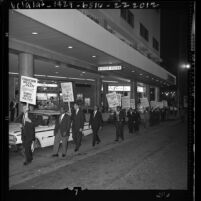 Doctors picketing Statler Hotel where Robert Welch Jr. is speaking to Los Angeles County Medical Assn., 1963