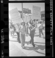 Motion picture industry workers picketing against actors strike in Los Angeles, Calif., 1980