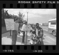 Black Stuntman's Association picketing against under-representation in Honda commercials, Calif., 1980