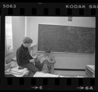 Twelve-year-old UCLA sophomore Eugene Volokh meeting with professor William Jacob in Los Angeles, Calif., 1980