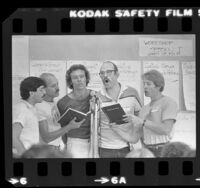 Men's quartet performing at California Men's Gathering in Malibu, Calif., 1981