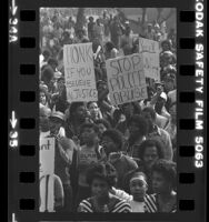 African Americans in protest march against Signal Hill police in death of Ron Settles in Long Beach, Calif., 1981