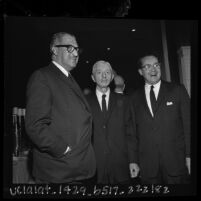Thurgood Marshall,  Hyman Rickover and Newton Minow at convocation "Prospects for Democracy" at Beverly Hilton, Calif., 1963