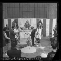 Japanese Consul General Toshiro Shimanouchi in Buddhist ground breaking ceremony for Little Tokyo redevelopment, Calif., 1964