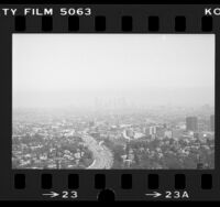 Cityscape of Los Angeles, viewed from Mulholland Drive looking out on 101 Freeway towards downtown, Los Angeles, 1984