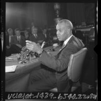 Roy Wilkins of the NAACP at news conference about California Association of Realtors' Proposition 14, 1964