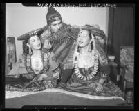 Peruvian singers-dancers, Imma Sumack, Moises Vivanco and Cholita Rivera in costume, 1947