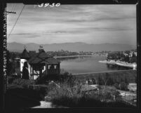 Know Your City No.101 Silver Lake Reservoir (Calif.) and buildings, view looking north toward the mountains