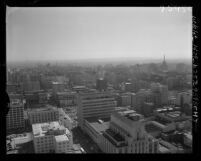 Know Your City No.200; Cityscape view looking south by west from the City Hall tower in Los Angeles, Calif., 1956