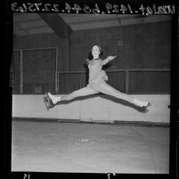 16 year-old ice skater Peggy Fleming practicing jump for national title, 1965
