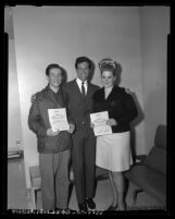 Hugh O'Brian with his Hugh O'Brian Acting Award winners, J. Maurer and Tina McGaughy in Los Angeles, Calif., 1965