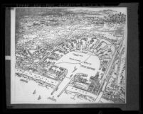 Photograph of plan drawing for proposed Marina del Rey harbor, Calif., 1947