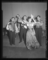 Arturo Ruiz musicians and Rosa Rosales at Chirstmas party in VA children's ward, Brentwood, Calif., 1947