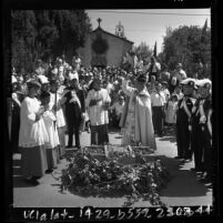 Reverend Emil Melee conducting the annual "Blessing of the Grapes" at San Secundo d'Asti Chapel in Cucamonga, Calif., 1965