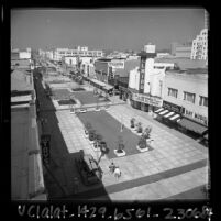 View from roof top of remodeled business district, Santa Monica Mall, Calif., 1965