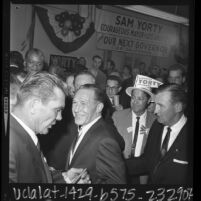 Samuel W. Yorty with supporters at his campaign headquarters during gubernatorial election in Calif., 1966