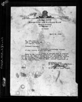 Letter, April 24, 1933, Ku Klux Klan, Grand Dragon. T.S. Moodie, endorsing Frank L. Shaw for Los Angeles Mayor, 1933