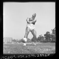 Weight thrower, Hal Connelly training in Santa Monica, Calif., 1966