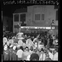 Hollywood Chamber of Commerce float, "Fountain of Youth," in front of the Hollywood Palace Theater, Calif., 1966