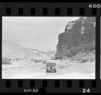 Line of vehicles making their way into Afton Canyon, Calif., 1985