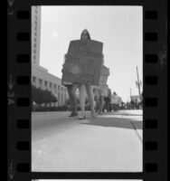 Line of demonstrators protesting the conviction of the Chicago Seven at the Los Angeles Federal Courthouse, 1970
