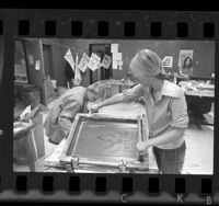 Students at UC Berkeley's Wurster Hall printing peace posters, 1970
