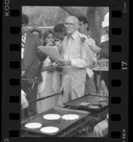Senator Alan Cranston at pancake breakfast event in Los Angeles, Calif., 1986