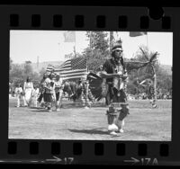 Native Americans in tribal garb at celebration on Santa Ynez Reservation, Santa Barbara County, Calif., 1970