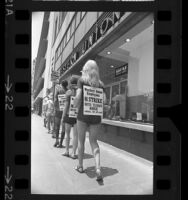 Striking Western Union employees picketing an office in Los Angeles, Calif., 1971