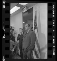 John D. Ehrlichman talking to reporters during Watergate investigations, 1973