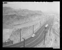 View of the by-pass built temporarily to ease the traffic during construction of  Hollywood Freeway, Calif., 1949