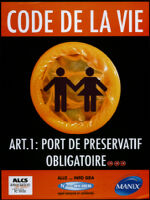Code de la vie. art.1: Port de preservatif obligatoire. [inscribed]