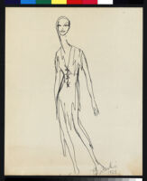 Cashin's illustration of a leather rag dress design for Sills and Co.