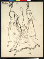 Cashin's rough ready-to-wear design illustrations for Sills and Co., titled "Clothes to dance in" and "Rainy Day People."