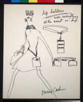 Cashin's illustrations of handbag designs for Coach (handbags shown on models).