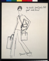 Cashin's illustrations of handbag designs for Coach (handbags shown on models).