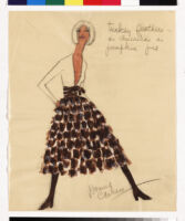 Cashin's design illustrations of garments featuring turkey feathers.