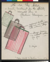 Cashin's essays and illustrations regarding design ideas for paper accessories including handbags, umbrellas, and slippers.