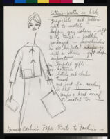 Cashin's illustrations of paper garments and rough sketches of paper accessory designs.