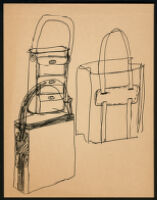 Cashin's rough sketches of handbag designs and swatch of Cashin's trademark striped lining.