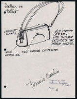 Notes, sketches, and brochure regarding Cashin's handbag designs.