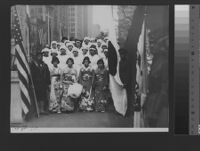 Japanese women in Red Cross uniforms [and kimonos] in parade,  October 9, 1918  (part of Japan Day?)