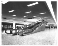 Greyhound Bus Terminal, ticket lobby at escalators, 1967