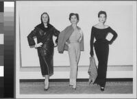 Black and white photographs of Cashin's ready-to-wear designs for Adler and Adler and Sills and Co. modeled at various fashion shows.