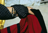 Ejutla de Crespo, hand holding skirt close-up, 1982
