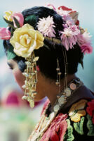 Tehuantepec, flowers decorating woman's hair close-up, 1982 or 1985